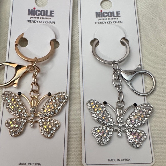 Nicole Accessories - NICOLE Crystal Butterfly Key Chain - Gold or Silver - pick 1